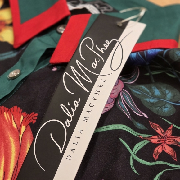 Dalia Macphee Floral Black Dress with Red and Green Accents. Size L. NWT - Picture 3 of 5